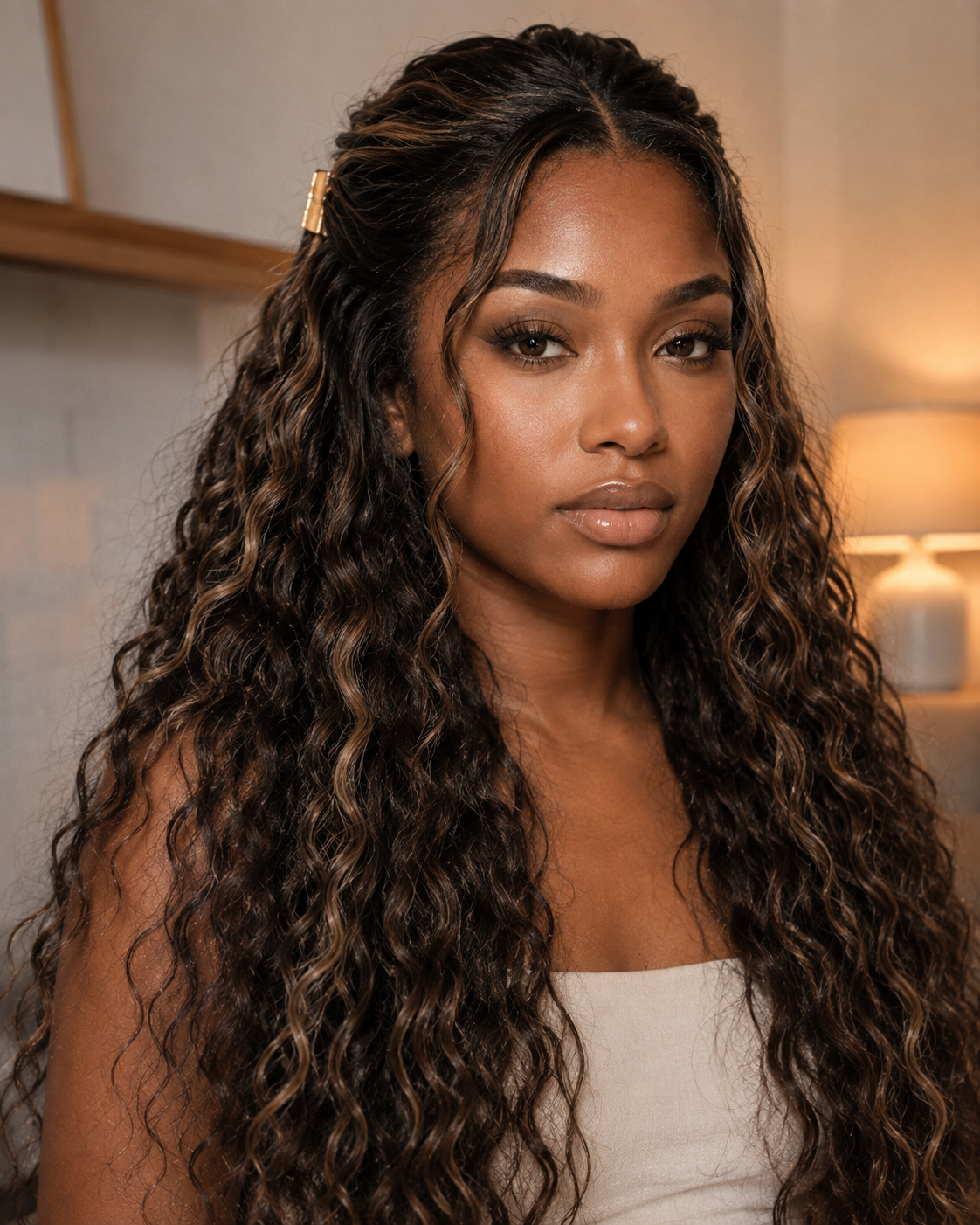 ALL READY WIG 13x4 Pre-Everything Lace Frontal Pre Cut Pre Bleached Pre Plucked Toffee Brown With Piano Highlights Water Wave With Invisi Drawstring Fit All Head Sizes 100% Human Hair Mixed Color Lace Front Wig Transparent Lace Beginner Friendly Heat-Friendly