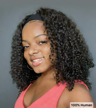 QUICK WEAR Afro Kinky Curly Headband Wig Bob Glueless Wig Curly Headband Wigs For Women Human Ready To Go Natural Human Hair Wigs None Lace Front Wigs Human Hair Put On And Go Curly Beginner Friendly For Daily Use
