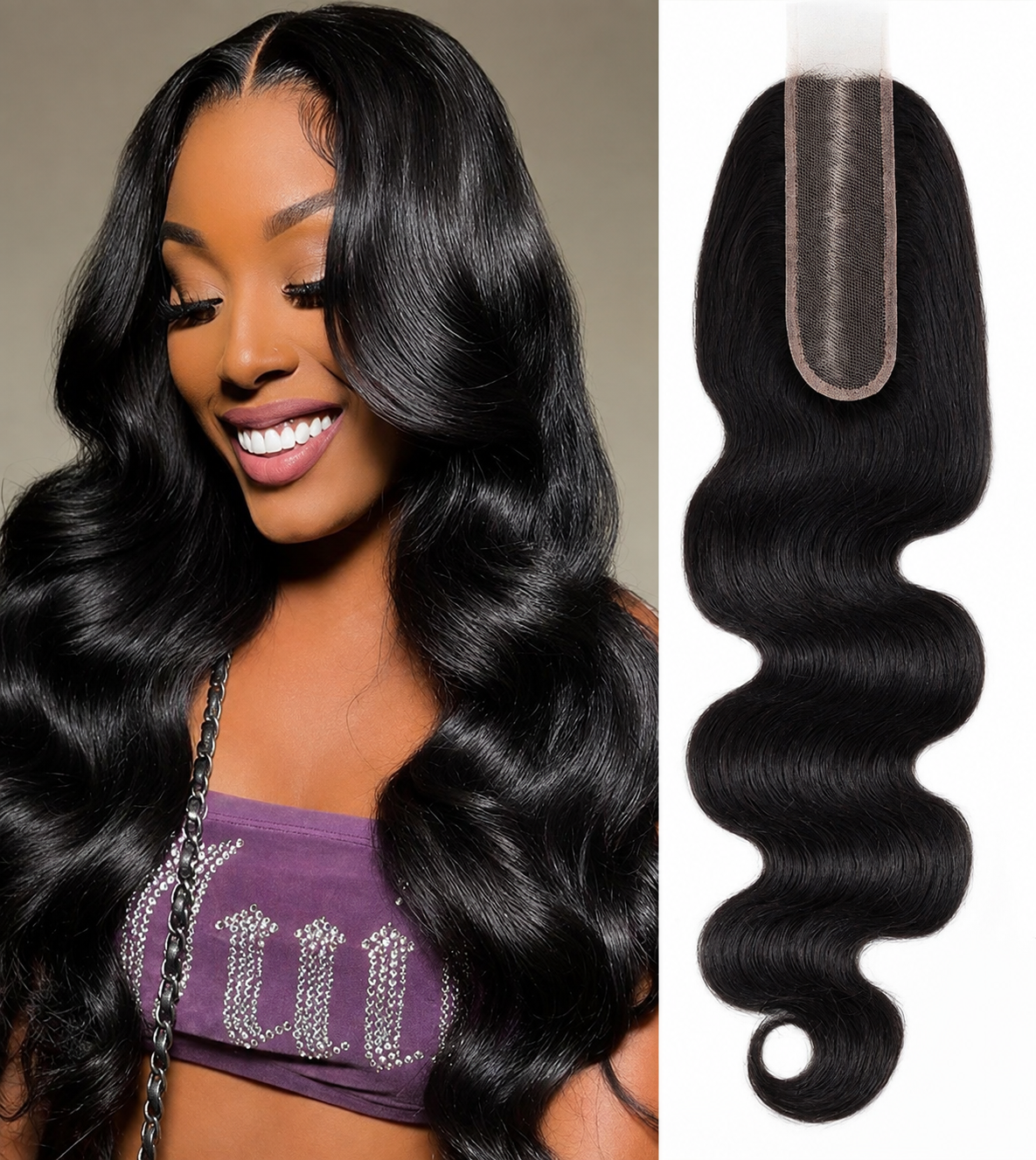 2x6 Real Transparent Lace Closure Deep Parting Body Wave Human Hair Ultra-Thin Lace Closure Tiny Knots Brazilian Virgin Human Hair Closure Pre Plucked With Natural Hairline