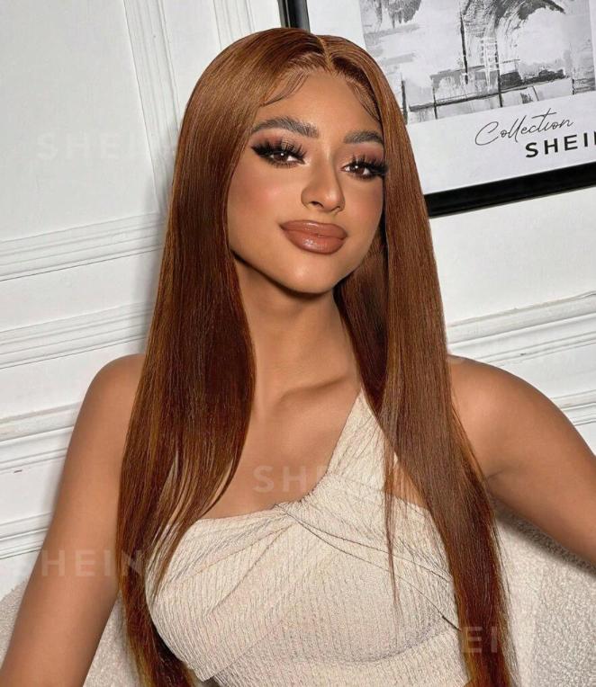 4# Medium Brown Color Transparent Lace Front Wigs Virgin Human Hair Reddish Brown Color Long Size 13 X 4 Pre Plucked Hairline 180% Density Lace Frontal Wig With Baby Hair Halloween