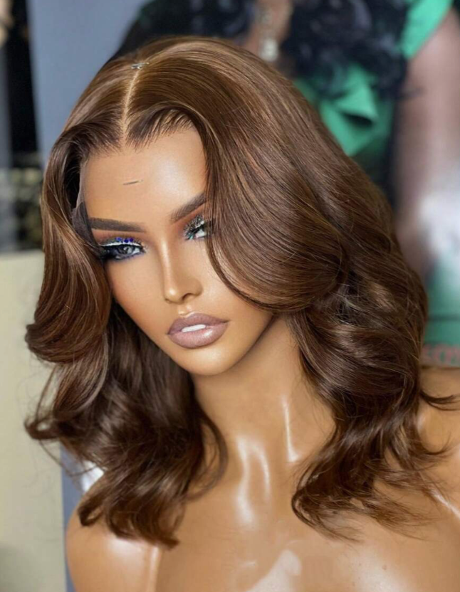 Chocolate Brown Color 200% Body Wave Bob Wig 13x4 Transparent Lace Frontal Human Hair Wigs 14 Inch Brazilian Pre Plucked With Baby Hair #4 Colored Lace Front Human Hair Wigs For Women