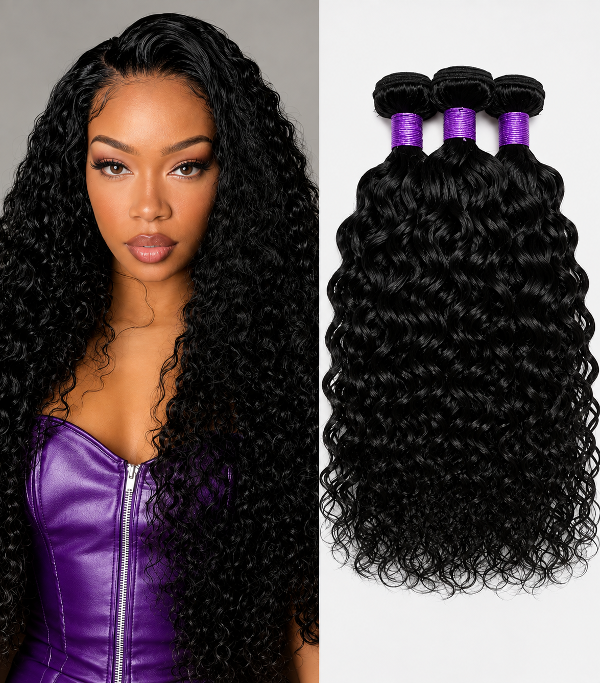Water Wave Human Hair 3 Bundles Wet And Wavy Bundles Human Hair 12A Double Weft Brazilian Unprocessed Remy Hair Water Wave Weave Extensions Natural Black
